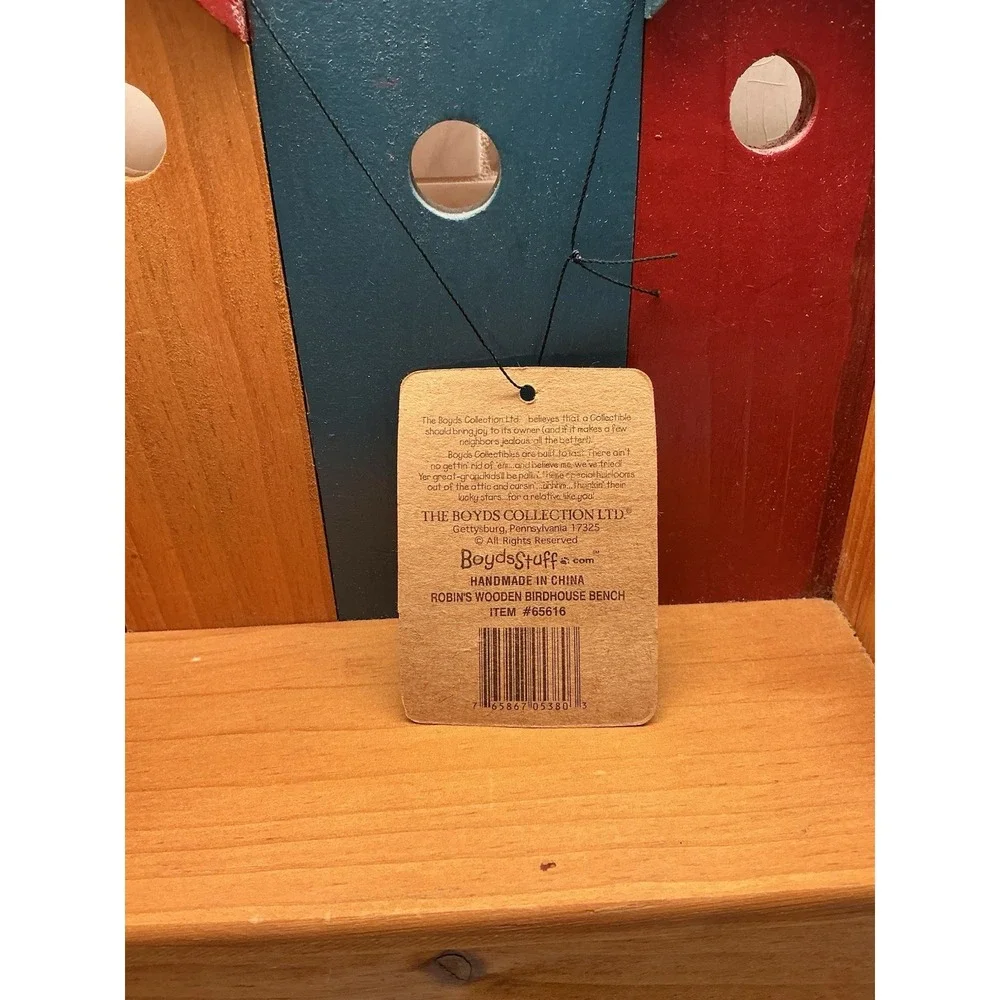 Boyds Wooden Birdhouse Bench Decorative Collectible Brown Blue Red